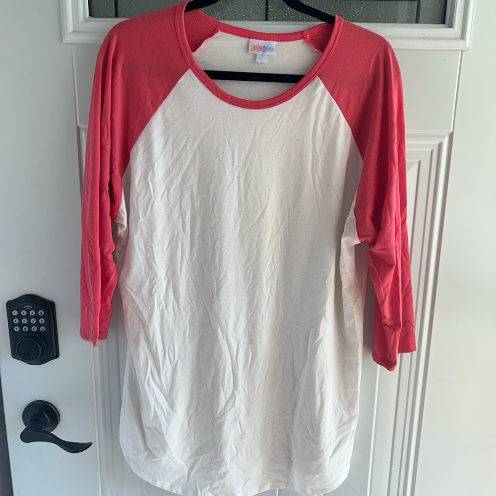 LuLaRoe Pink and White Long Sleeve Tee